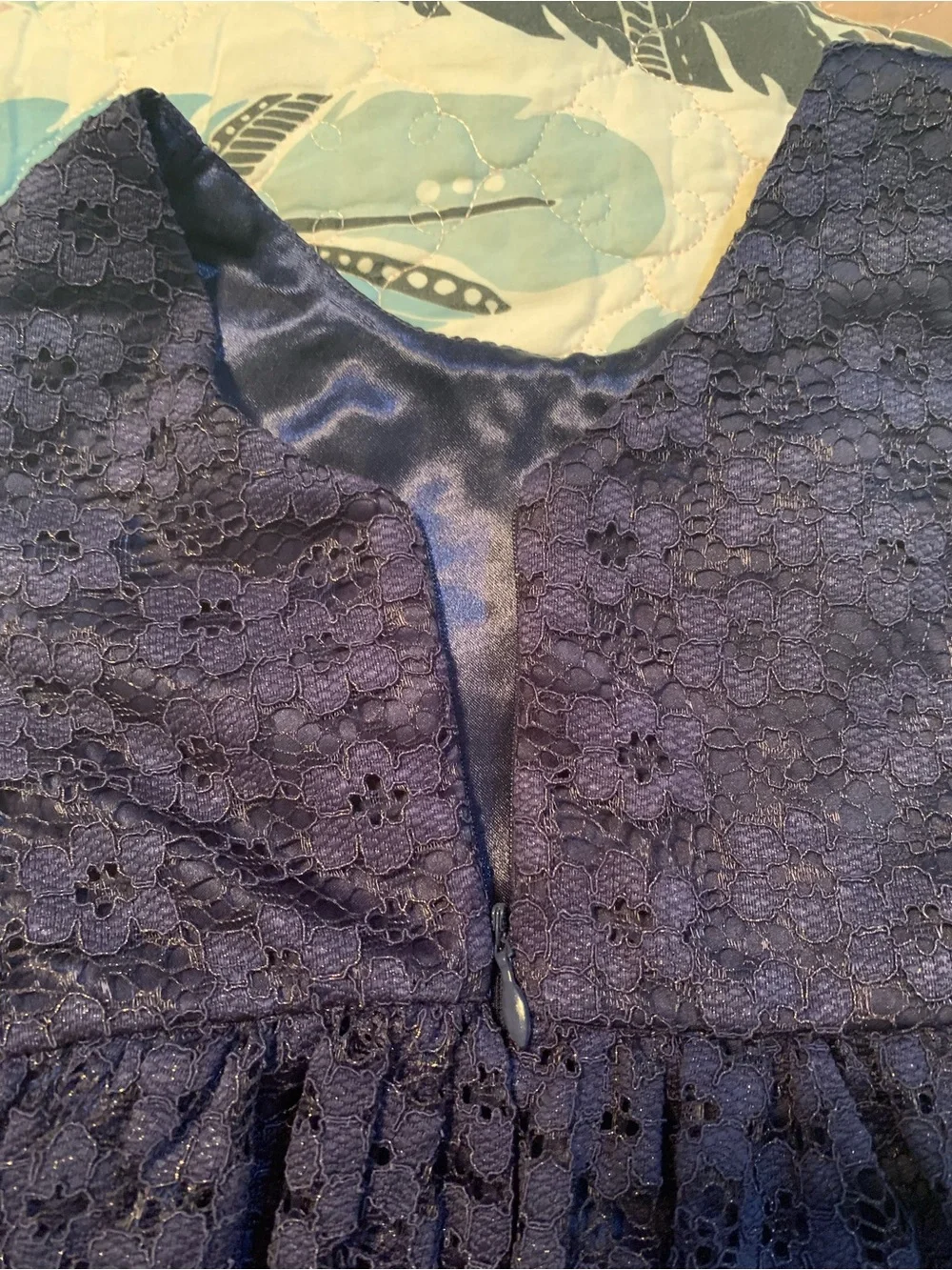 American Princess Navy Lace Dress with Pearl Floral Beading
